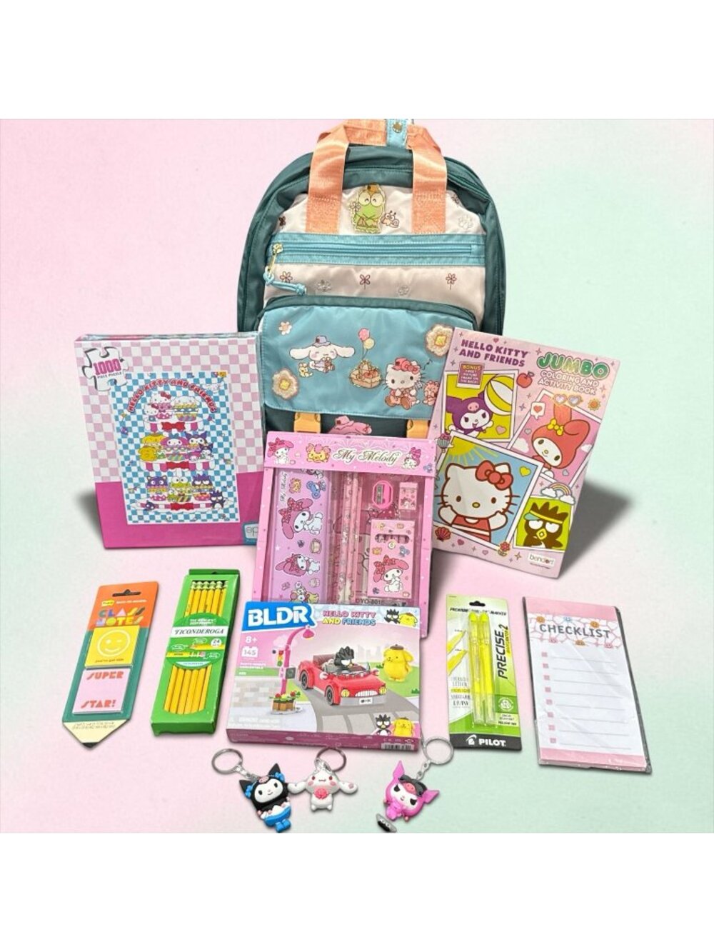 Hello Kitty & Friends Backpack Set Puzzle Activity Book Stationery Keychains & M